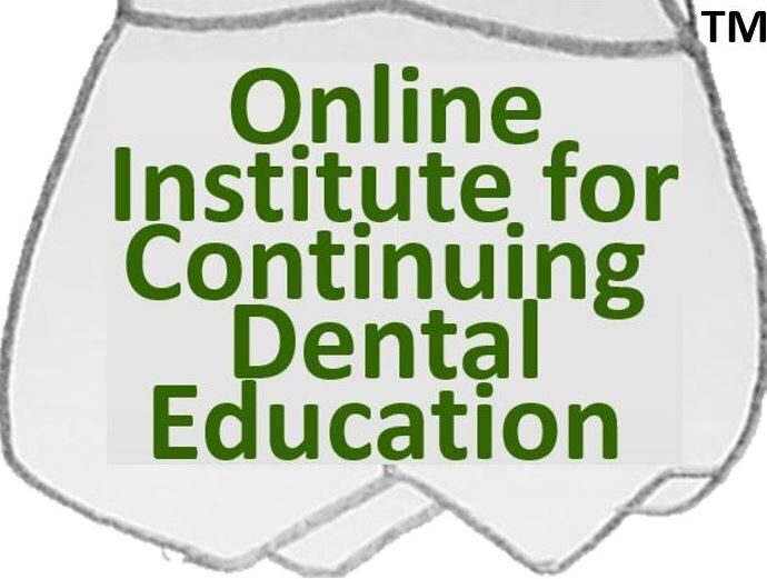 Online Institute for Continuing Dental Education Trademark Logo. Green words embedded on the facial surface of a maxillary first molar.
